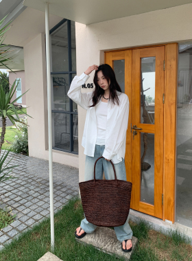SIXI四喜家 轻氧日常 极简纯棉白色衬衫女夏通勤宽松长袖防晒衬衣