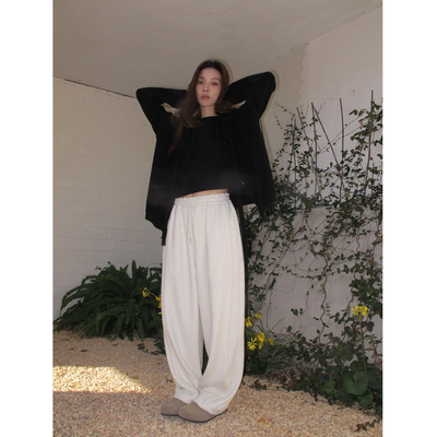 SIXI四喜家 泡芙懒人裤 软糯加绒米白卫裤女冬垂感运动裤休闲长裤