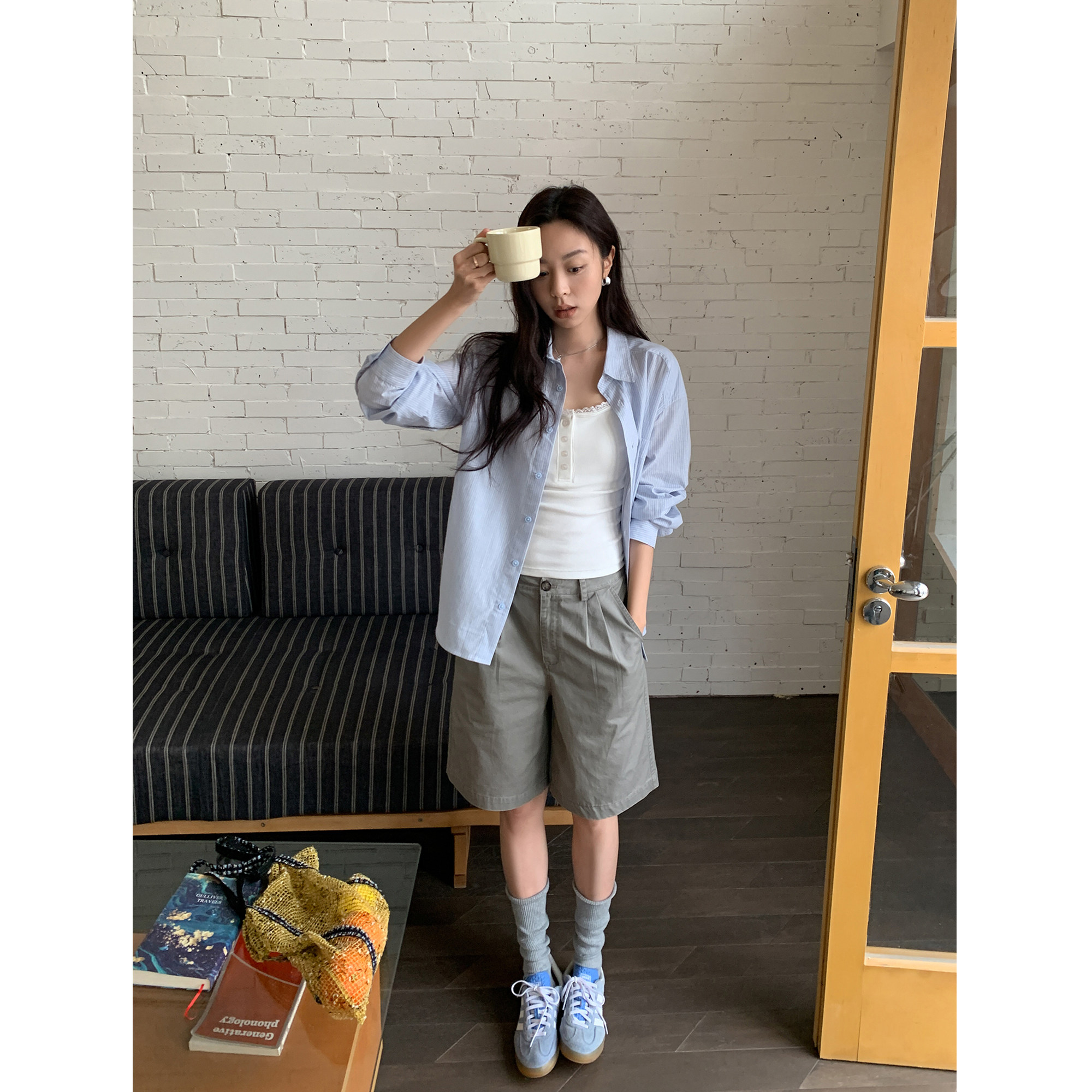SIXI四喜家 山茶拿铁 美式复古卡其工装短裤女夏休闲通勤百搭中裤