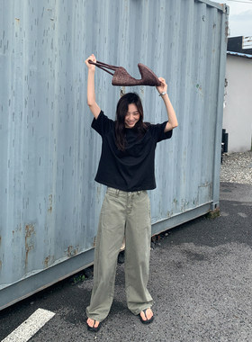 四喜家军绿水洗直筒女牛仔裤
