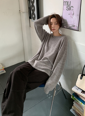 SIXI四喜家 冷雾都柏林 圆领毛衣女秋冬松软慵懒风针织衫内搭上衣