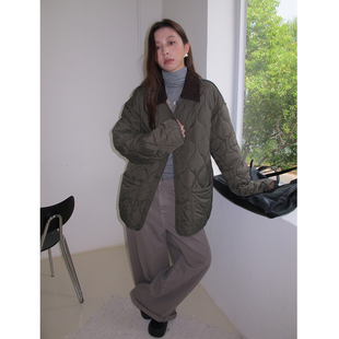 SIXI四喜家 伦敦书店旧梦 复古撞色翻领葫芦纹绗缝棉衣女秋冬外套