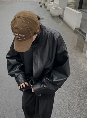 SIXI四喜家春季 机车少女 廓形帅气立领皮衣外套女宽松显瘦夹克