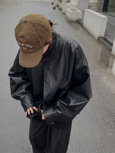 SIXI四喜家宽松机车立领皮衣