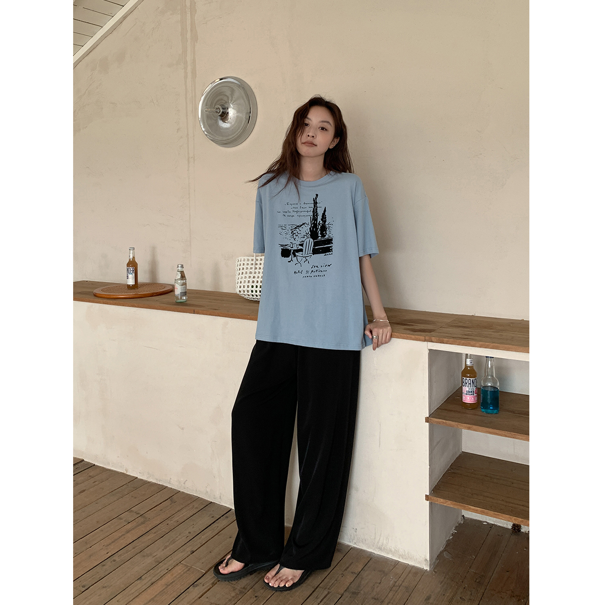 植绒印花短袖T恤女夏宽松显瘦