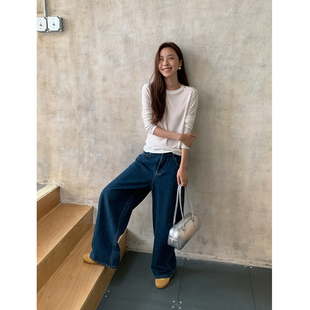 长裤 SIXI四喜家 女秋冬复古百搭休闲裤 弧形直筒牛仔裤 天菜比例