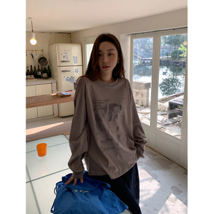 T恤女春夏宽松休闲上衣 松弛感小狗印花长袖 SIXI四喜家 温莎周末