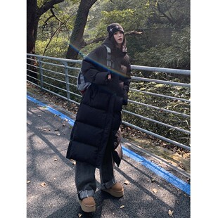 SIXI四喜家秋冬 连帽羽绒服女加厚防风大外套 御寒保暖白鸭绒长款