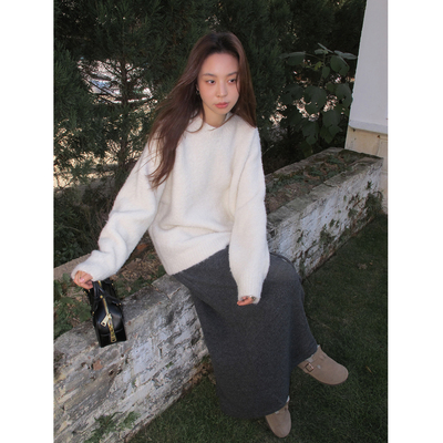 SIXI四喜家 冬日甜奶酪 软糯圆领毛衣女秋冬宽松慵懒保暖针织外套