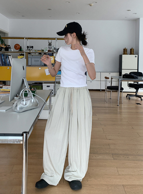 SIXI四喜家春夏hot summer垂垂空调裤休闲长裤女宽松松紧腰阔腿裤