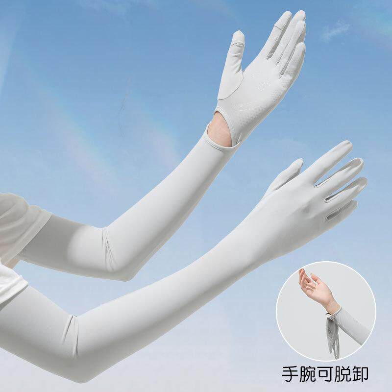加长款冰丝手套女士夏季遮阳开口触屏开车防滑骑行开车薄款袖套
