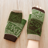 瑞迪卡欧秋冬新品 男女款 羊毛毛线手套提花半露指触屏开车骑行保暖