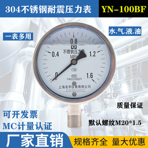 yn100bf耐震不锈钢压力表包检测