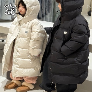 BabyaLu男女童长款羽绒服90白鸭绒中长款过膝连帽被子羽绒服儿童