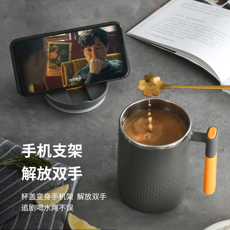 水杯304不锈钢马克杯高颜值带盖办公室咖啡杯创意早餐杯馬克杯子