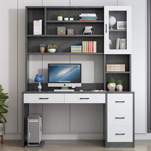 香港包邮实木多层板电脑桌台式书桌书架组合一体桌子家用卧室办公