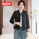 皮衣女黑色盘扣气质外套青年妈妈装 恒源祥新中式 立领短款 皮夹克女