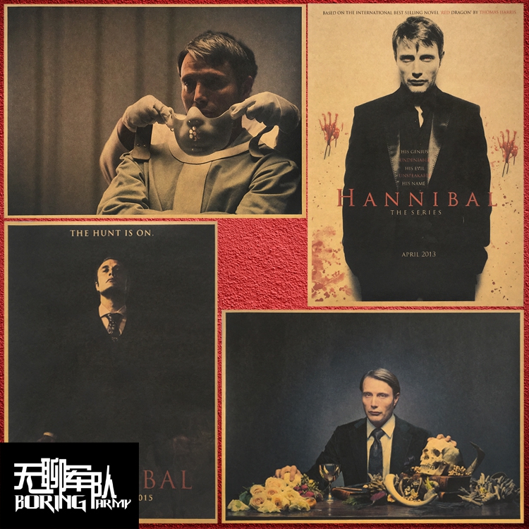 hannibal 汉尼拔 mads mikkelsen 麦叔牛皮纸海报美剧装饰画