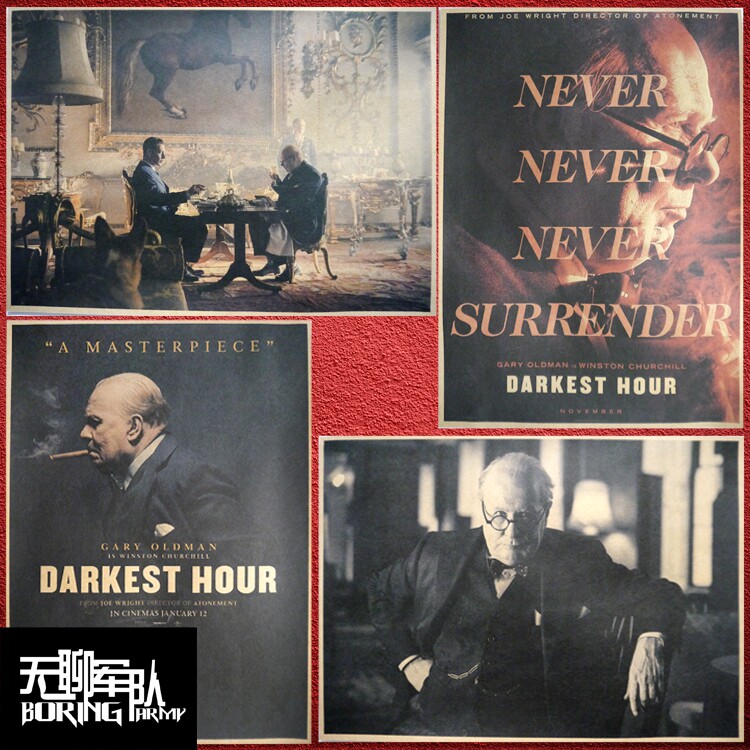 至暗时刻 战争电影牛皮纸海报酒吧咖啡厅装饰画复古相框墙