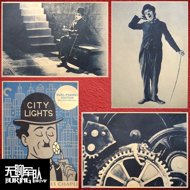 查理卓别林 摩登时代 城市之光电影大师牛皮纸海报酒吧装饰画相框