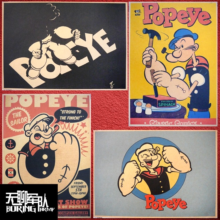 大力水手 牛皮纸海报酒吧咖啡厅装饰画复古动漫相框画老动画片