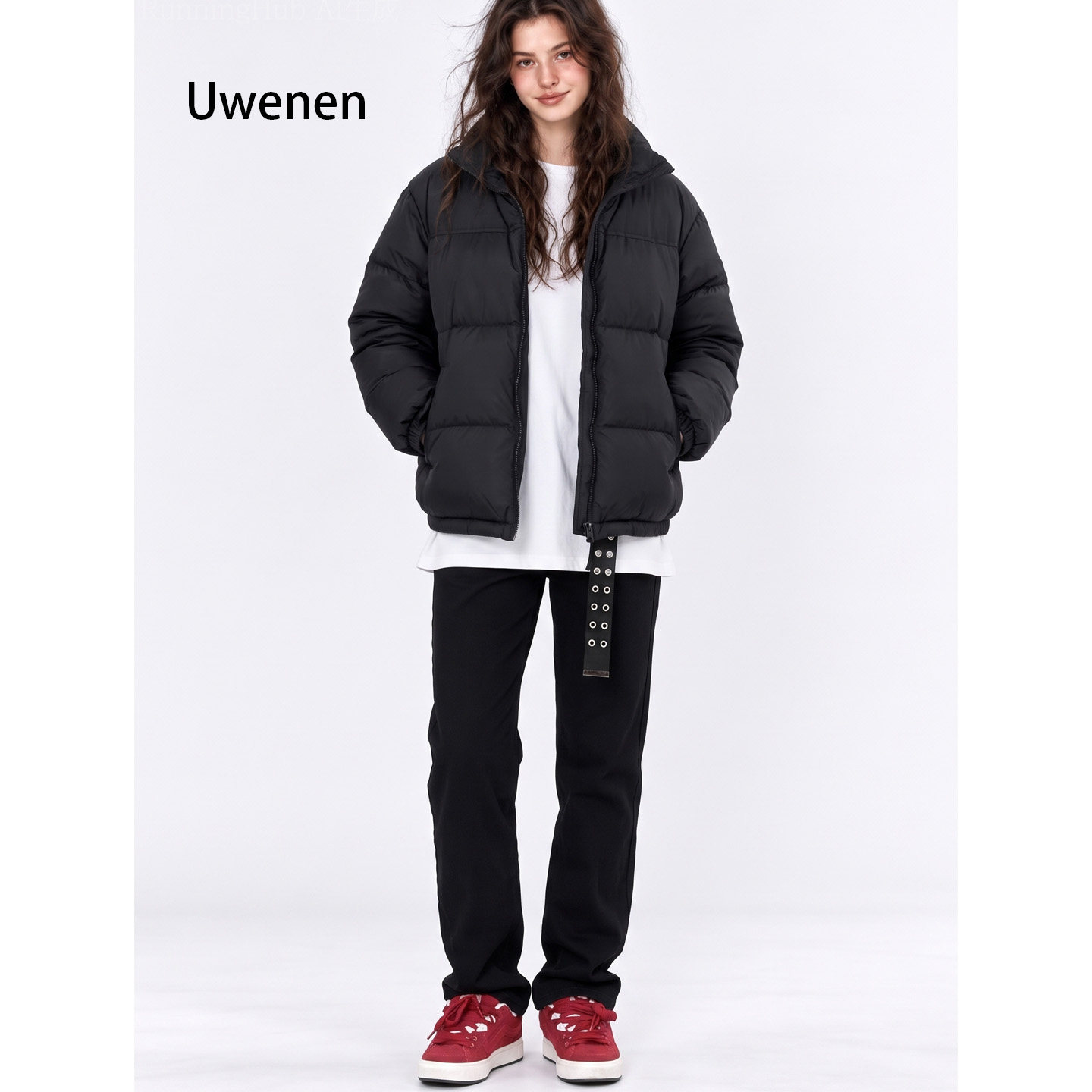 Uwenen  黑色牛仔裤女新款秋冬版型好高腰直通宽松修身显瘦拖地裤