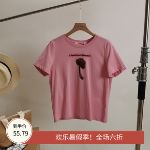 百搭圆领短袖 纳W369 时尚 商场同步 字母亮片T恤上衣女 25年夏季