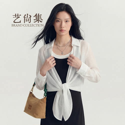 肌理感飘带衬衫上衣女