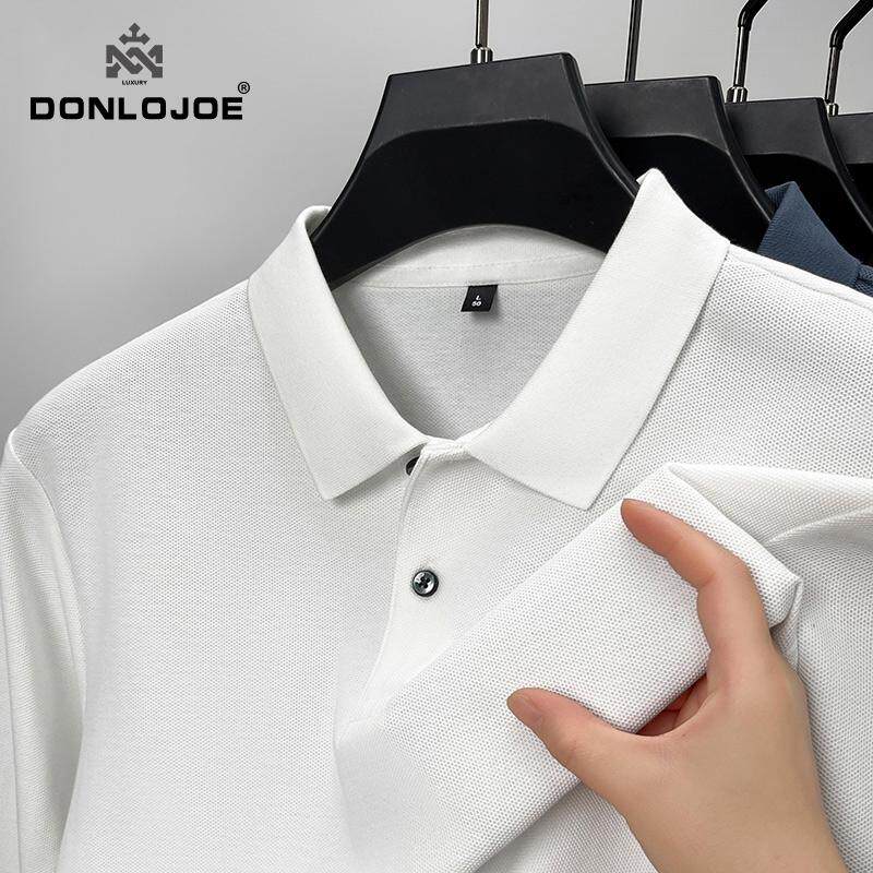 Donlojoe春秋季POLO衫男长袖新款商务休闲纯色男士中年打底T恤衫