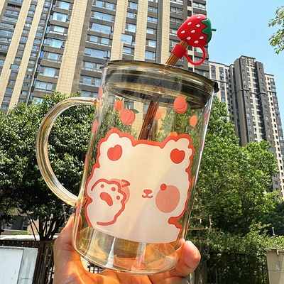 1000ml卡通带把家用吸管杯高硼硅
