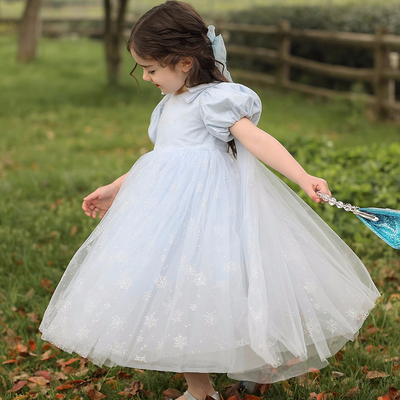 女童连衣裙2025年夏新款艾莎公主裙中长款蓬蓬网纱生日周岁礼物