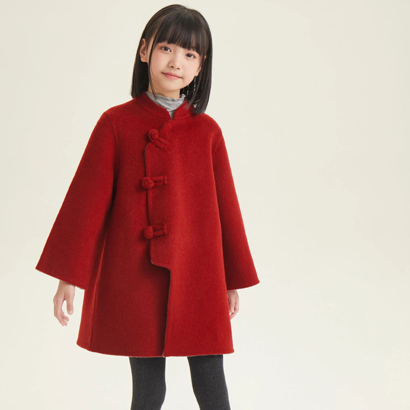 羊毛双面呢大衣女童中长款2025秋冬新款毛呢外套洋气