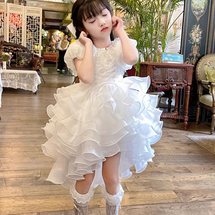 女童花嫁生日宴公主裙长袖花童礼服白色蛋糕裙秋冬洛丽塔连衣裙