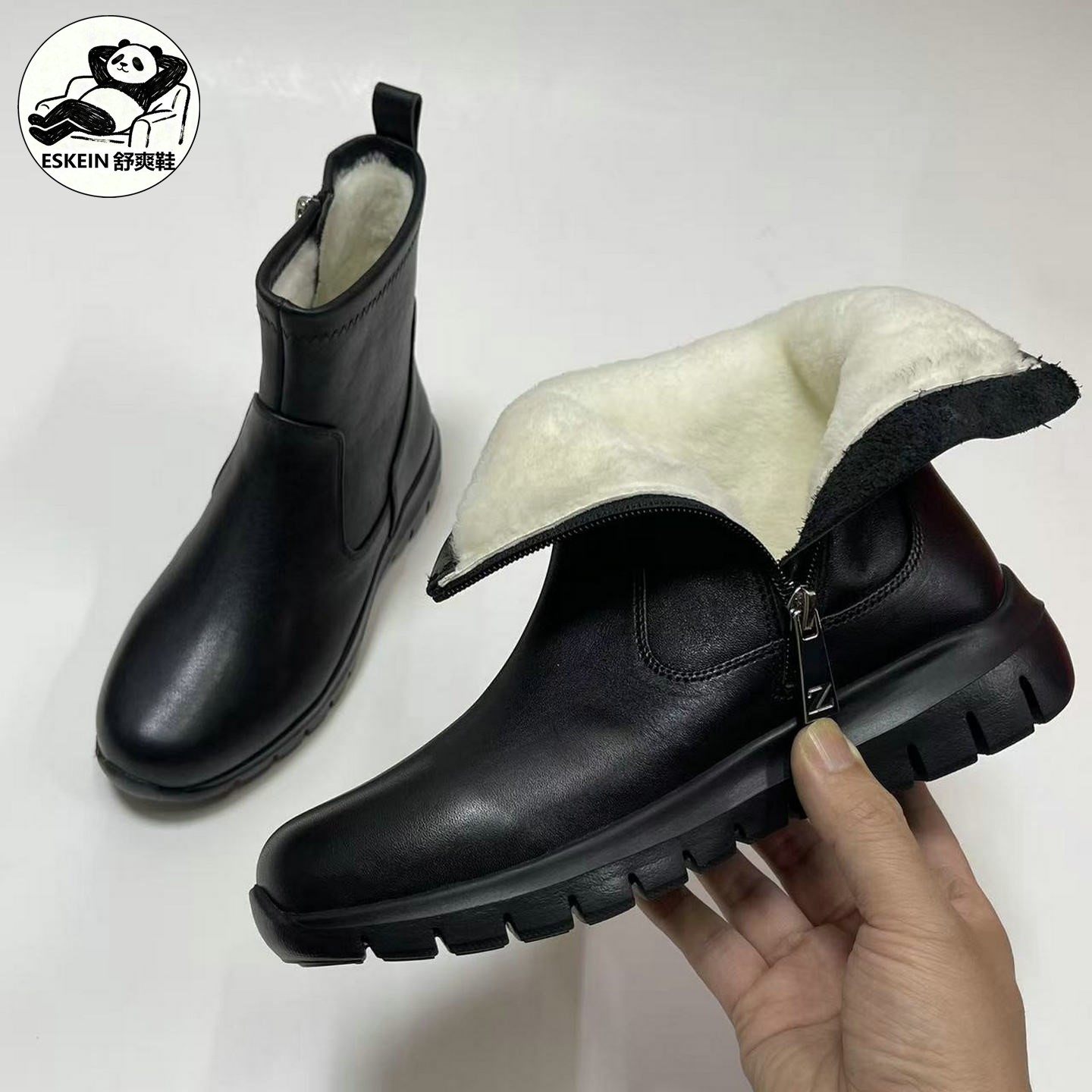 轻便软底羊毛保暖平底短靴