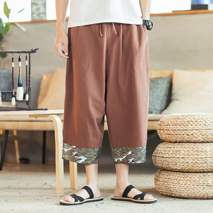 2021春夏新款风七分裤大码宽松棉麻阔腿裤钱塘721-DK75-P45图片