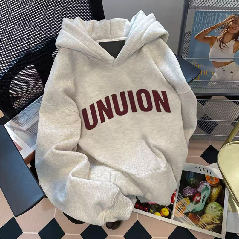 超好看美式休闲加绒连帽卫衣男女秋季宽松国潮重磅复古chic港风