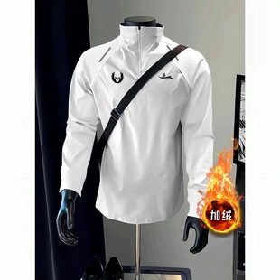 加绒健身长袖 跑步秋冬篮球训练骑行服 男女宽松半拉链运动t恤美式