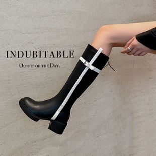 真皮英伦战靴骑士靴美拉德长筒显瘦厚底粗跟加宽大筒围胖腿长靴子