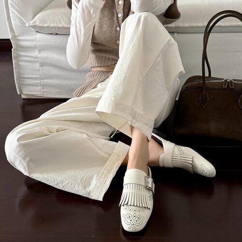 真皮平底包头半拖鞋中性穆勒鞋