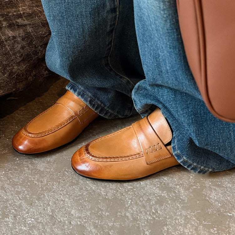 真皮做旧里外全皮乐福鞋平底休闲单鞋舒适百搭轻奢纯皮鞋复古单鞋,女鞋,棉鞋,淘宝优惠券,粉丝福利购,淘宝优惠卷