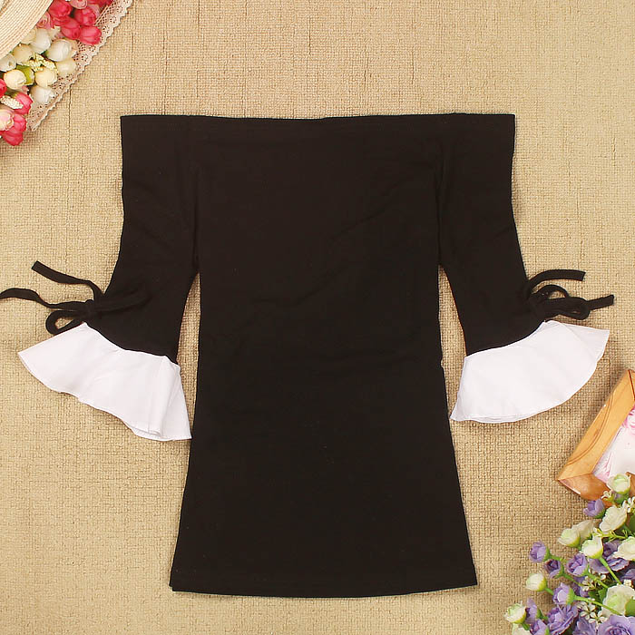 Spring and autumn ladies Korean Edition Elegance strapless Word collar pagoda sleeve live broadcast Self cultivation Sleeve T-shirt jacketin the Women's clothing/Boutique , T-shirt  category - from Buy2taobao.com to provide professional Taobao agent buy service