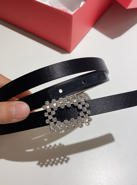 时尚百搭水钻方扣装饰皮带女酷rv简约女士牛皮配裙子牛仔裤腰带