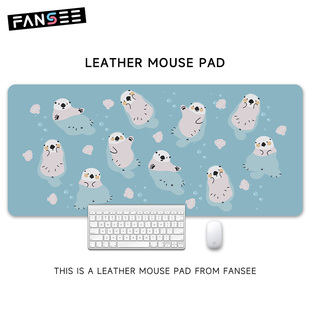 挥手小河豚皮革鼠标垫超大号女生办公学习游戏电脑键盘防滑书桌垫
