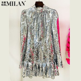 现货2026欧美甜辣风BLING闪亮片荷叶摆短裙连衣裙夜店演出小礼服