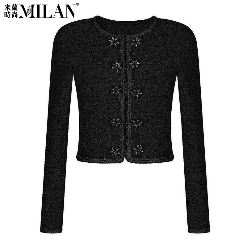 2026新款轻奢名媛镶钻花朵扣装饰亮丝毛呢针织开衫短外套半裙套装