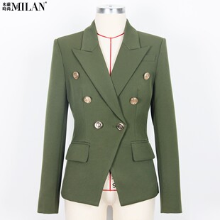 西装 2026春季 狮子双排扣修身 时尚 通勤百搭短外套军绿色 欧美明星款