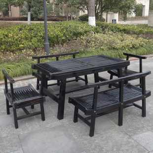 户外实木桌椅碳化休闲家具组合烧烤餐桌凳防腐木庭院花园茶桌椅子