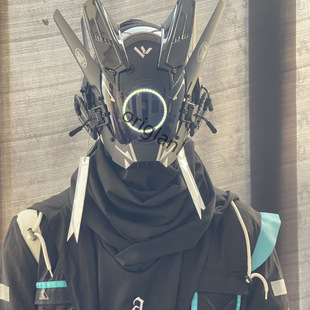 赛博朋克面具铁血战士头盔男机甲发光全脸头套战术面罩