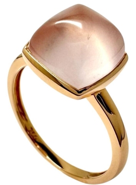 日本奢侈品珠宝直邮18k金镶嵌粉色石英石戒指简约设计戒指包邮