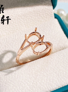 双粒宝石戒指空托哦925纯银女